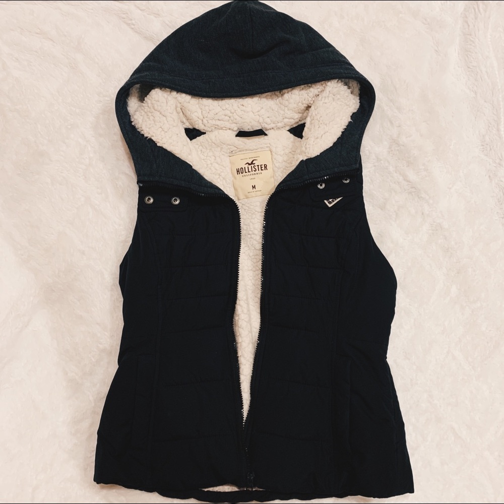 Hollister Navy Blue Sherpa Vest with Hood